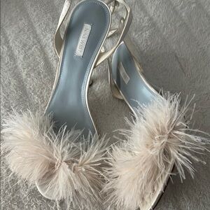 Nine West Cream Feathered Heels